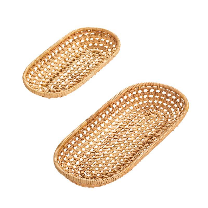 Nordic Style Hand-Woven Rectangular Rattan Storage Basket – Small 18×9.6cm / Large 27×11.8cm (4-Piece Set)