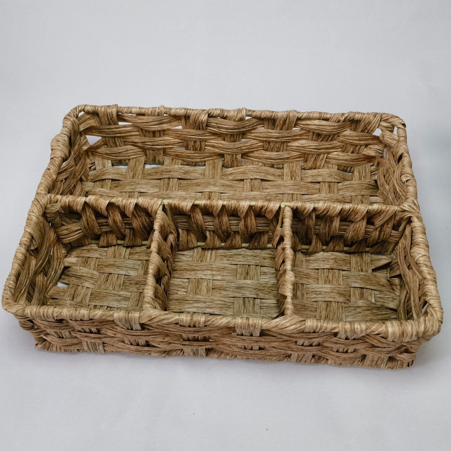 2-Piece Handwoven Storage Baskets with Compartments (30×20×7cm, Natural Material, Desktop & Drawer Organizer)