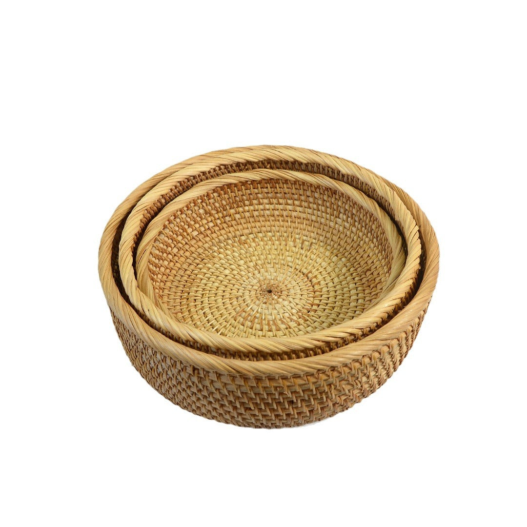 3-Pack Round Bamboo Woven Baskets (Large + Medium + Small) – Handmade Fruit, Bread, Snack, and Multipurpose Storage Bins for Home & Décor