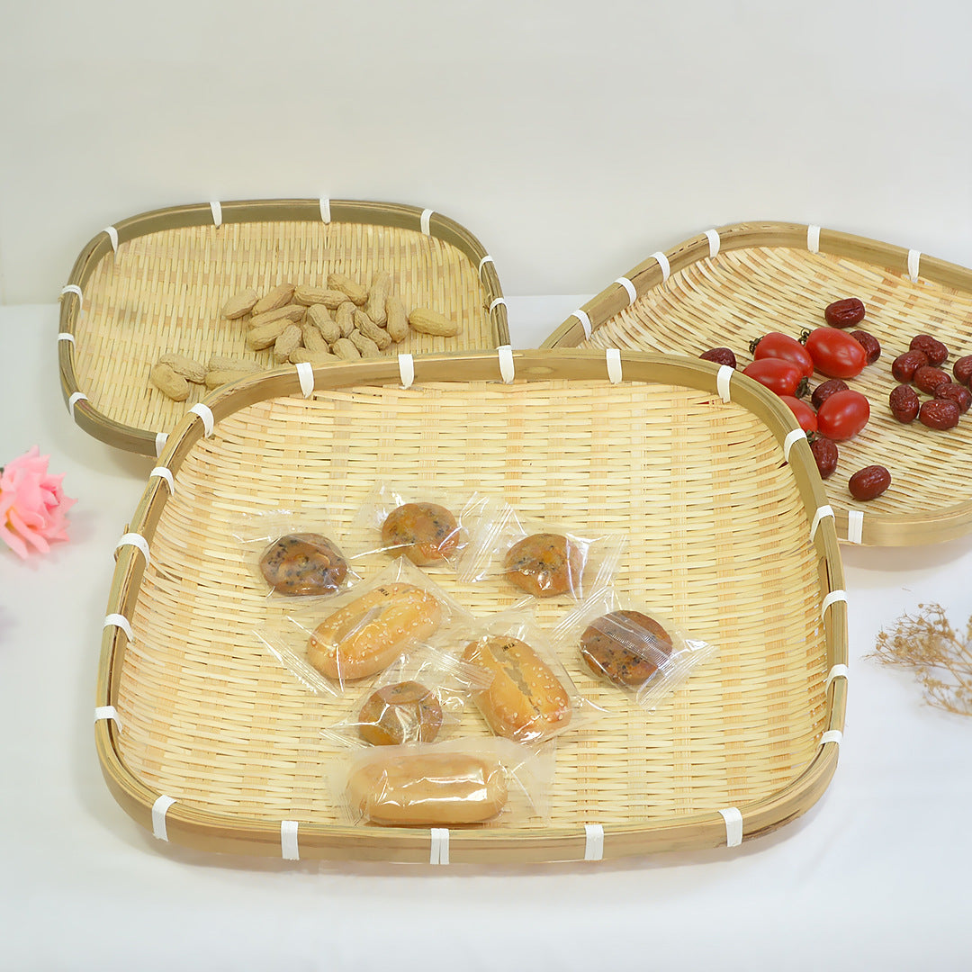 3-Pack Square Bamboo Woven Baskets (28cm/33cm/38cm) – Handmade Storage and Serving Trays for Fruits, Bread, Vegetables, Snacks, and Home Organization