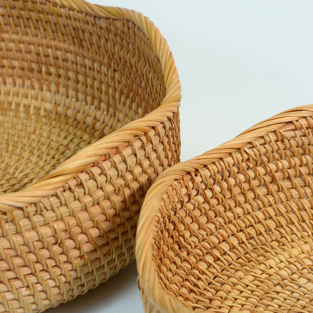 3-Pack Round Bamboo Woven Baskets (Large + Medium + Small) – Handmade Fruit, Bread, Snack & Storage Bins for Home and Kitchen Décor