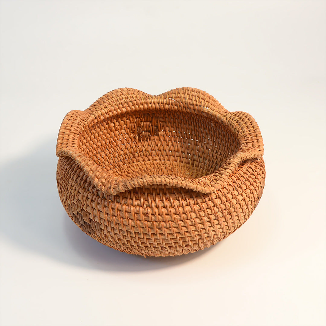 2-Pack Bamboo Woven Baskets with Wavy Rim (Same Size) – Handmade Fruit, Bread & Snack Bowls for Dining, Kitchen, and Home Décor