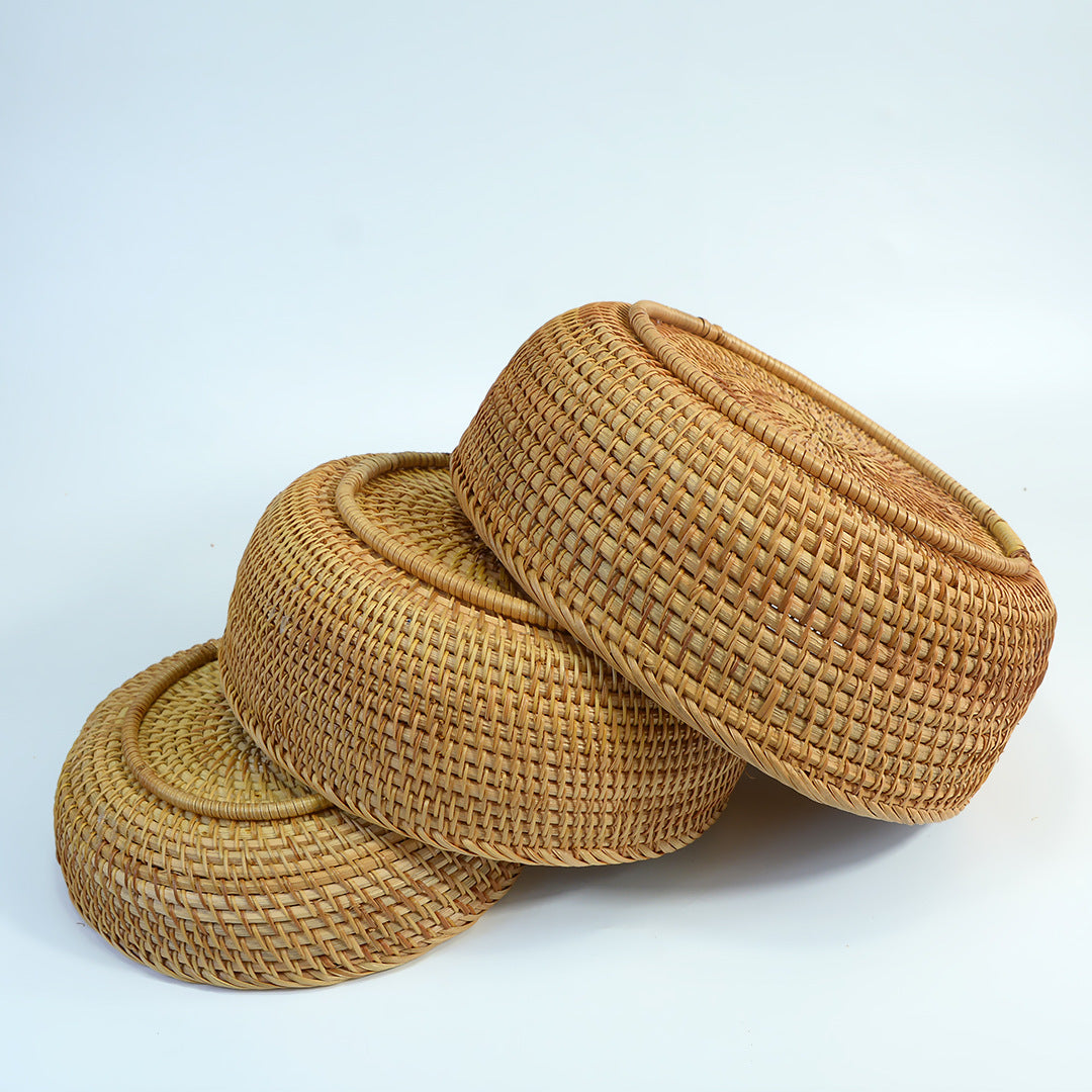 3-Pack Round Bamboo Woven Baskets (Large + Medium + Small) – Handmade Fruit, Bread, Snack, and Multipurpose Storage Bins for Home & Décor