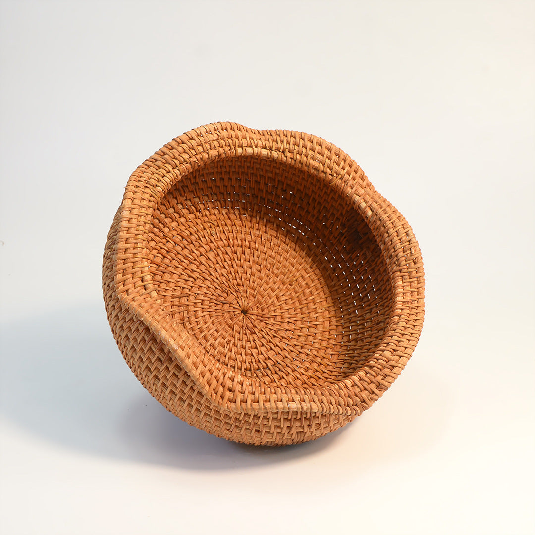 2-Pack Bamboo Woven Baskets with Wavy Rim (Same Size) – Handmade Fruit, Bread & Snack Bowls for Dining, Kitchen, and Home Décor