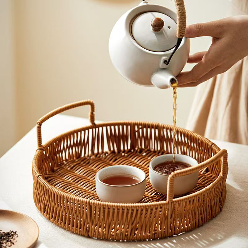 3-piece imitation rattan fruit tray with two handles - natural texture, full of life poetry