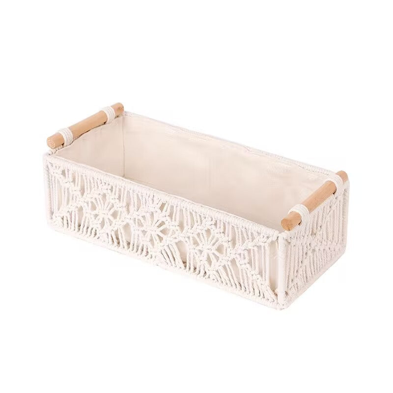 2-Piece Diamond Woven Storage Basket Set – Large & Small Handcrafted Organizer Bin with Wooden Handles, Fabric Lining for Home & Office