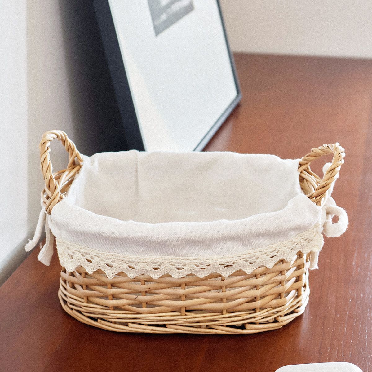 2-Pack Wicker Storage Baskets with Cloth Liner, Large & Small Handwoven Organizer Bins with Handles