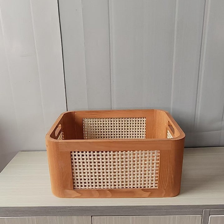 2-Piece Wooden Rattan Storage Basket Set: Create a New Aesthetic for Home Storage