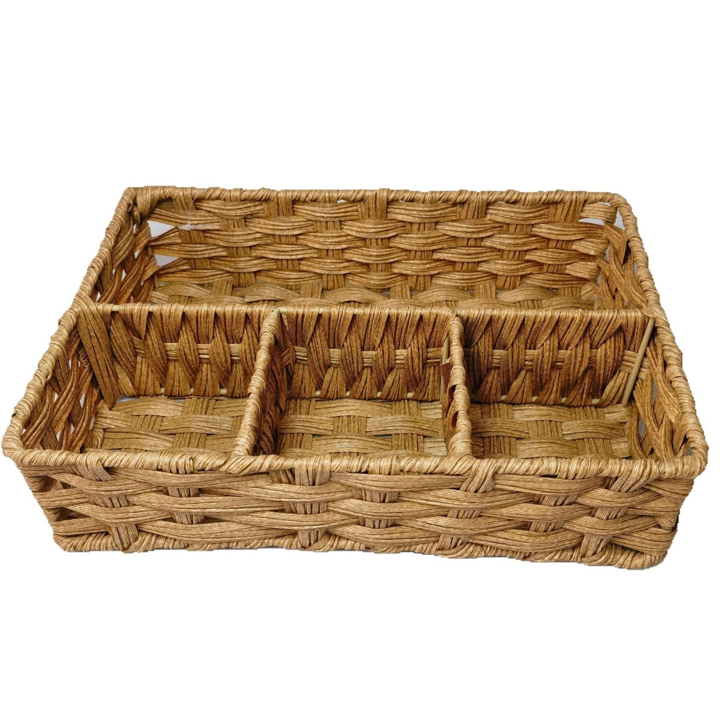 2-Piece Handwoven Storage Baskets with Compartments (30×20×7cm, Natural Material, Desktop & Drawer Organizer)