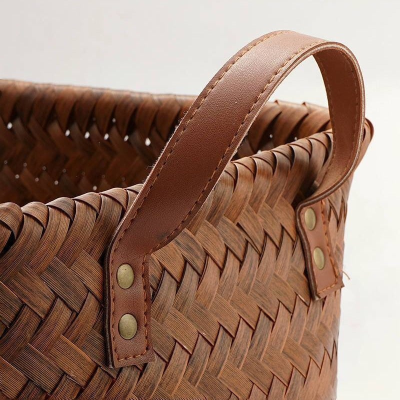 Set of 2 Storage Baskets with Braided Leather Handles – Infuse natural order and texture into your space