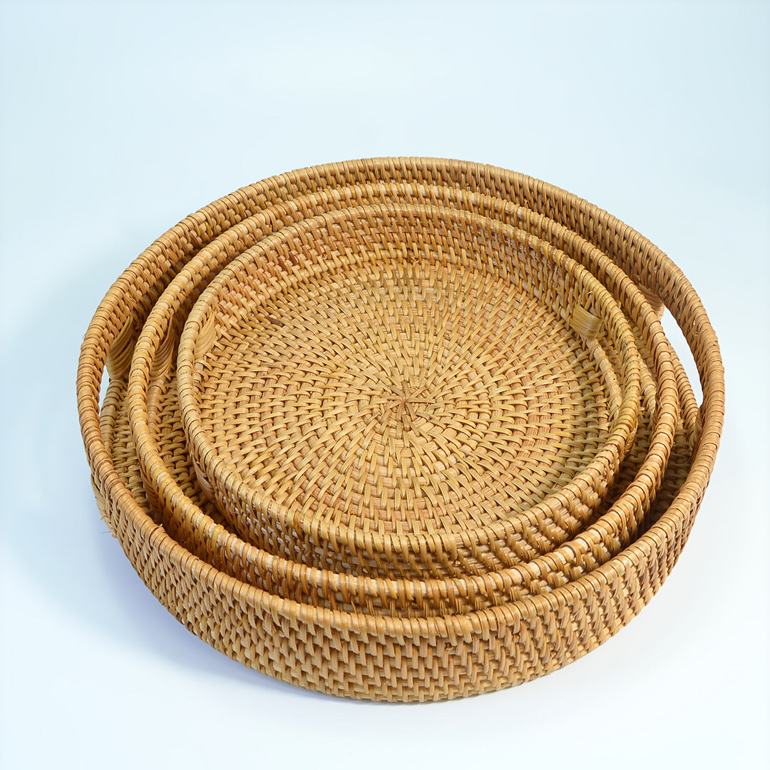 3-Piece Rattan Round Dessert Tray Set | A Perfect Blend of Natural Aesthetics and Practicality