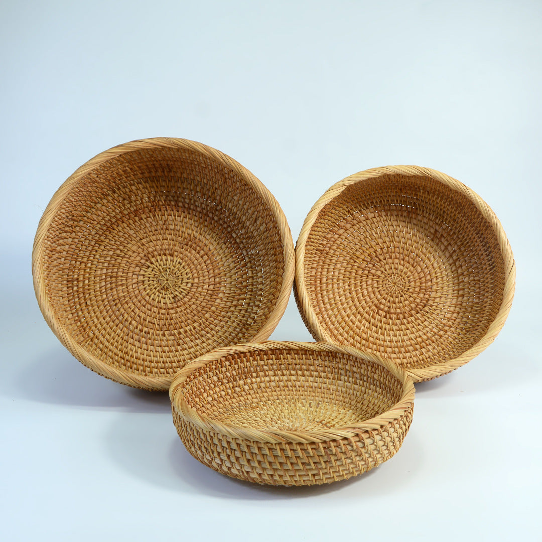 3-Pack Round Bamboo Woven Baskets (Large + Medium + Small) – Handmade Fruit, Bread, Snack, and Multipurpose Storage Bins for Home & Décor