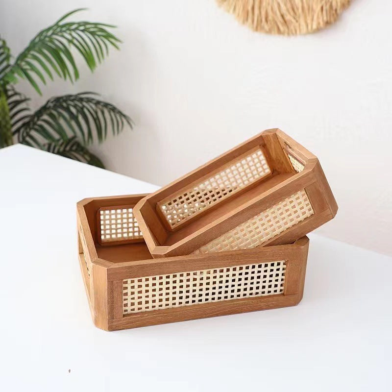 2-Piece Wooden Rattan Storage Basket Set: Create a New Aesthetic for Home Storage