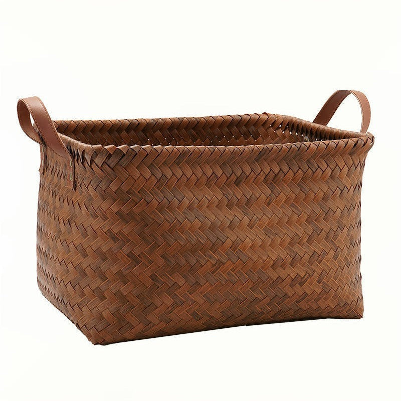 Set of 2 Storage Baskets with Braided Leather Handles – Infuse natural order and texture into your space