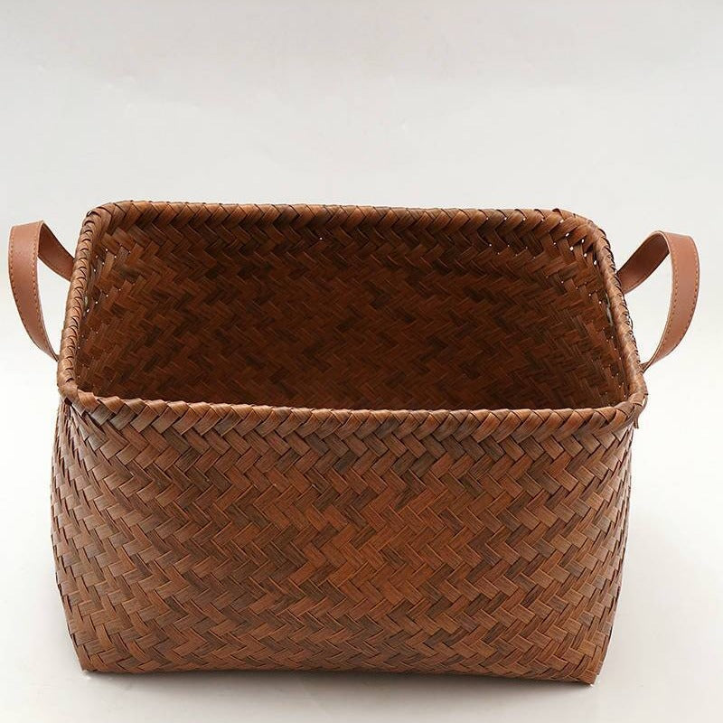 Set of 2 Storage Baskets with Braided Leather Handles – Infuse natural order and texture into your space