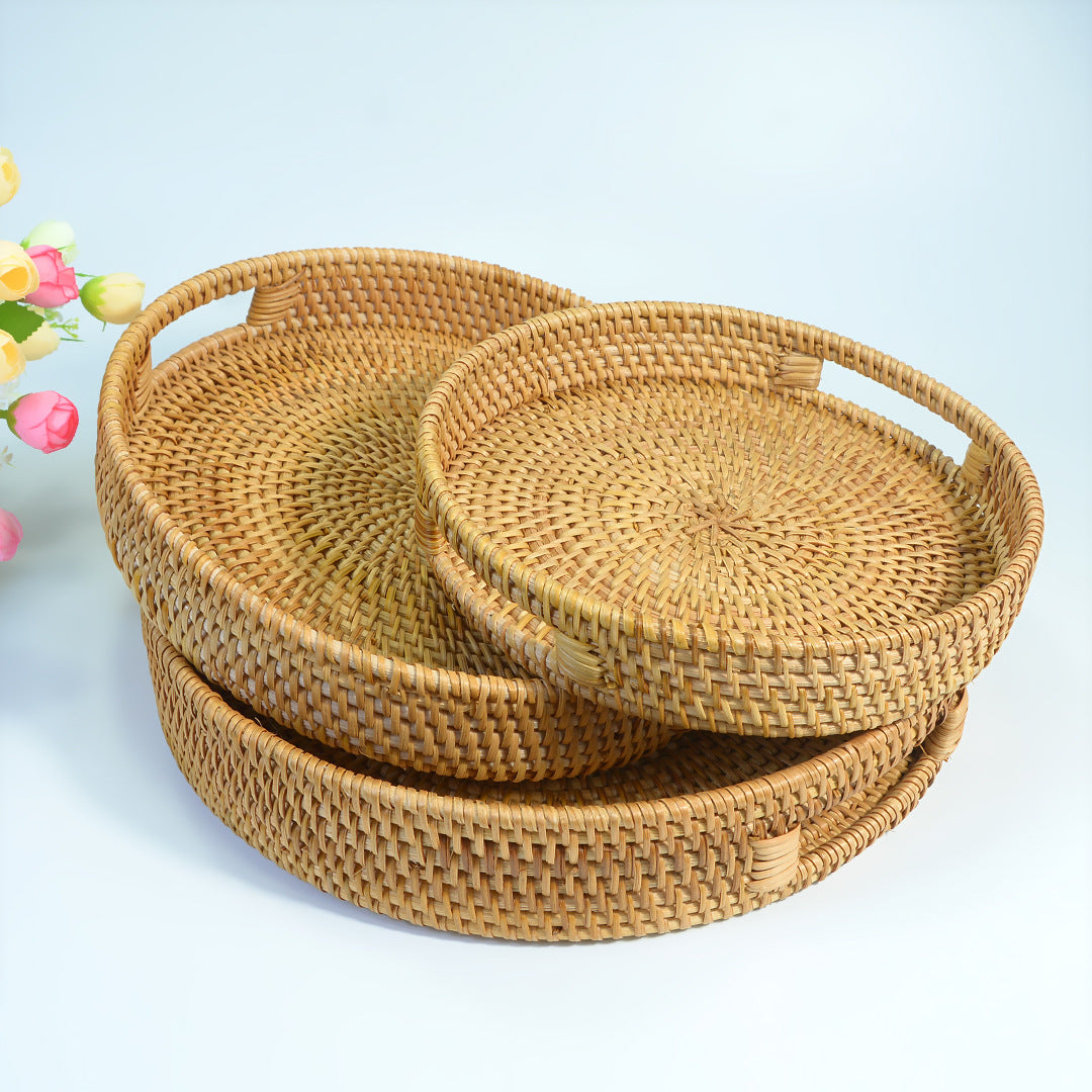 3-Piece Rattan Round Dessert Tray Set | A Perfect Blend of Natural Aesthetics and Practicality