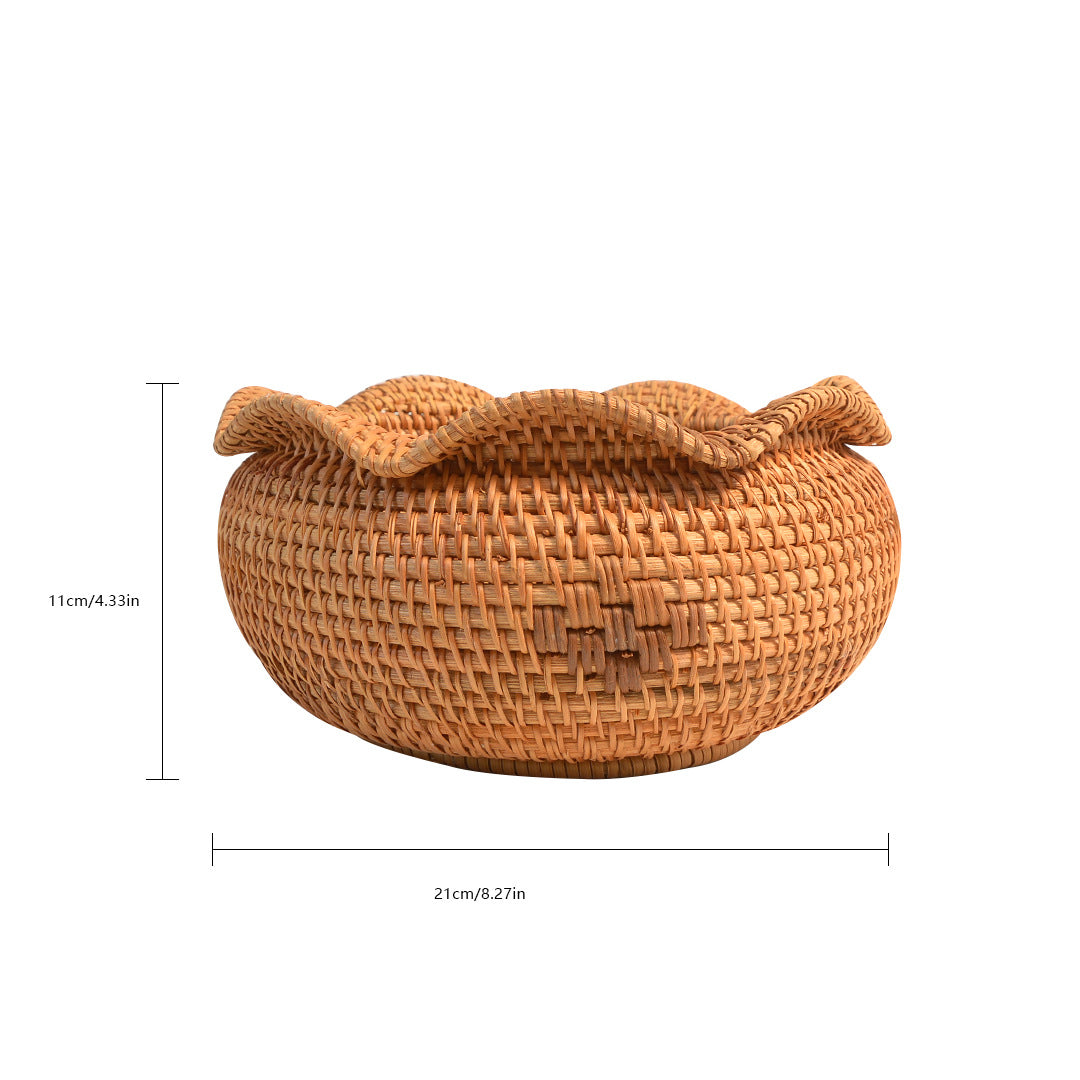 2-Pack Bamboo Woven Baskets with Wavy Rim (Same Size) – Handmade Fruit, Bread & Snack Bowls for Dining, Kitchen, and Home Décor