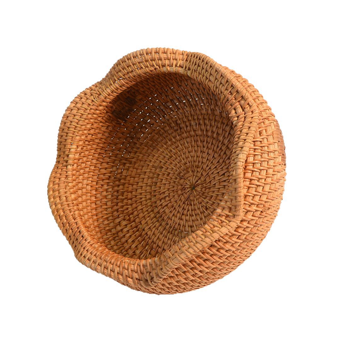 2-Pack Bamboo Woven Baskets with Wavy Rim (Same Size) – Handmade Fruit, Bread & Snack Bowls for Dining, Kitchen, and Home Décor