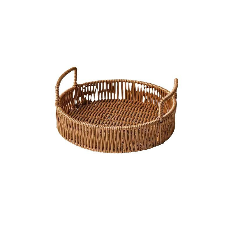 3-piece imitation rattan fruit tray with two handles - natural texture, full of life poetry