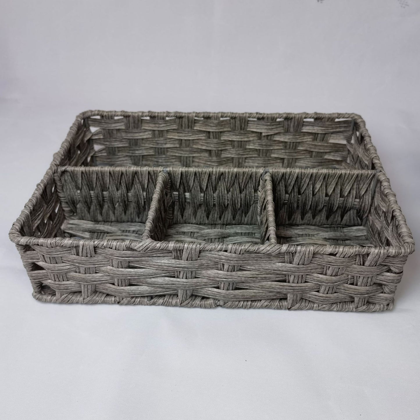 2-Piece Handwoven Storage Baskets with Compartments (30×20×7cm, Natural Material, Desktop & Drawer Organizer)