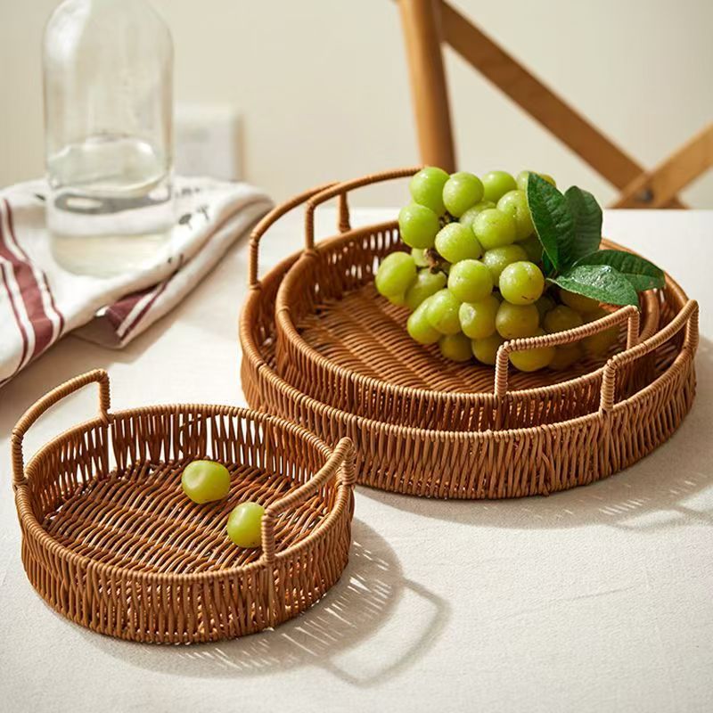 3-piece imitation rattan fruit tray with two handles - natural texture, full of life poetry
