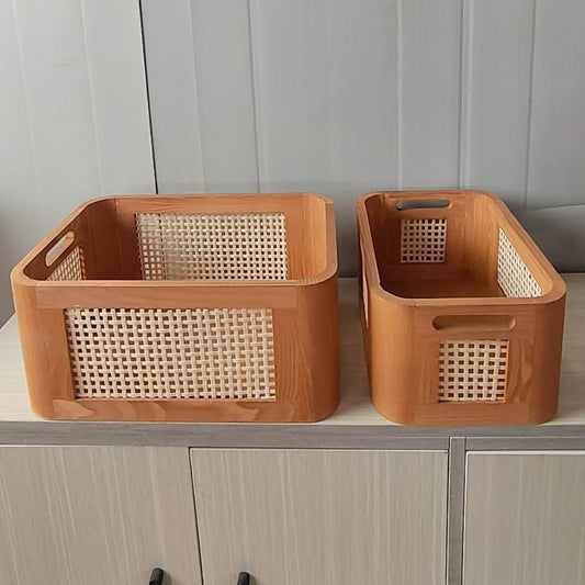 2-Piece Wooden Rattan Storage Basket Set: Create a New Aesthetic for Home Storage