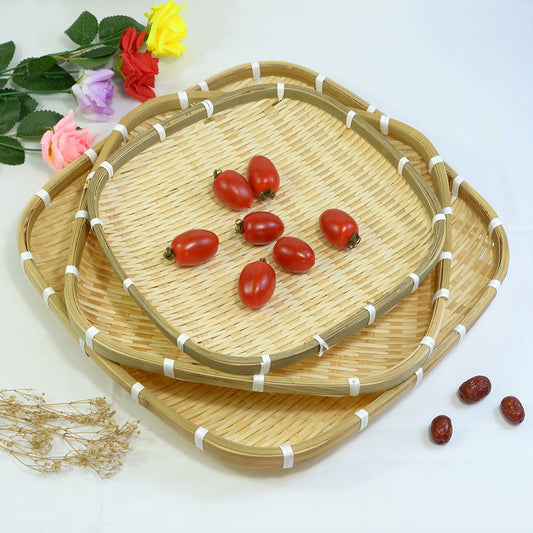 3-Pack Square Bamboo Woven Baskets (28cm/33cm/38cm) – Handmade Storage and Serving Trays for Fruits, Bread, Vegetables, Snacks, and Home Organization