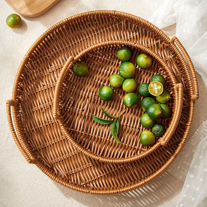 3-piece imitation rattan fruit tray with two handles - natural texture, full of life poetry