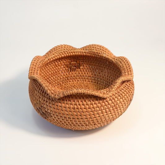 2-Pack Bamboo Woven Baskets with Wavy Rim (Same Size) – Handmade Fruit, Bread & Snack Bowls for Dining, Kitchen, and Home Décor