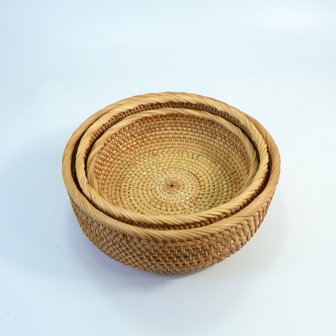 3-Pack Round Bamboo Woven Baskets (Large + Medium + Small) – Handmade Fruit, Bread, Snack, and Multipurpose Storage Bins for Home & Décor