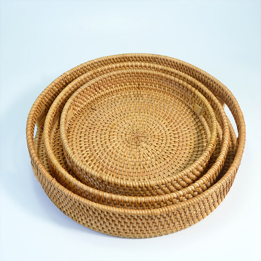 3-Piece Rattan Round Dessert Tray Set | A Perfect Blend of Natural Aesthetics and Practicality