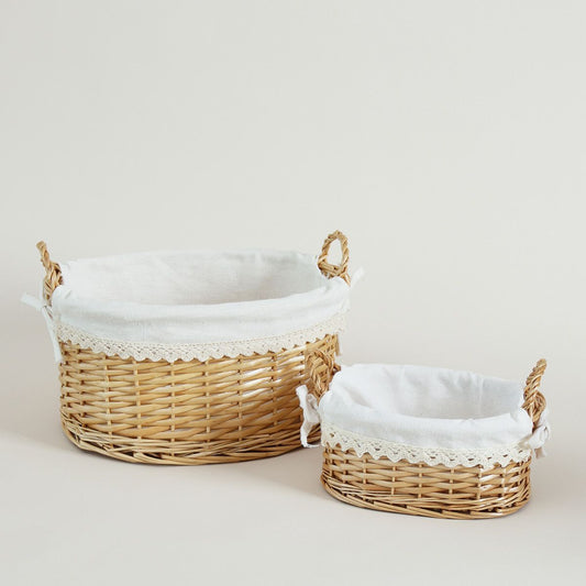 2-Pack Wicker Storage Baskets with Cloth Liner, Large & Small Handwoven Organizer Bins with Handles