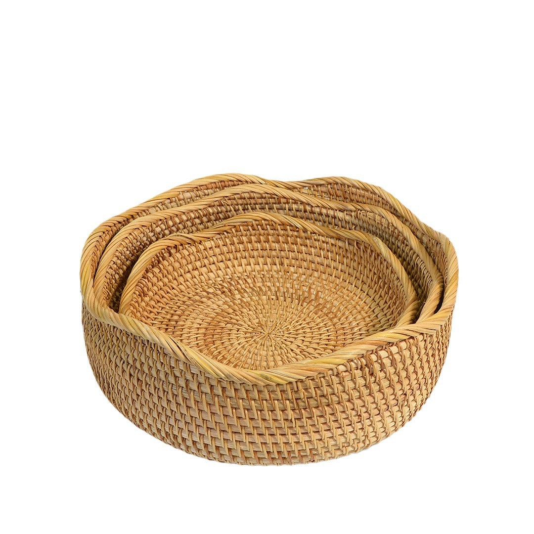 3-Pack Round Bamboo Woven Baskets (Large + Medium + Small) – Handmade Fruit, Bread, Snack & Storage Bins for Home and Kitchen Décor
