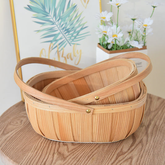 4-Pack Bamboo Woven Baskets (2 Small + 2 Large) – Handmade Storage Bins with Handles for Fruits, Vegetables, Picnic, and Home Organization